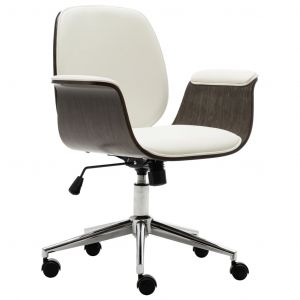 VidaXL Chaise de Bureau Bois Courbé et Similicuir Blanc