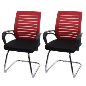 Lot de 2 chaises de conf&eacute;rence MENDLER HWC-K51 charge max. 150 kg tissu/textile rouge