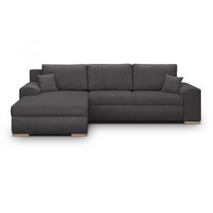 Canapé dangle convertible - 5 places - INDIAN - Tissu velours côtelé Gris foncé - Coffre de rangement - 289 x 94/188 x 88 cm