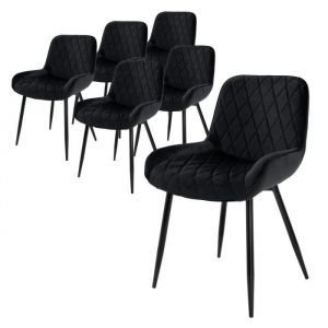 Ml-design - Set de 6 Chaises de Salle à Manger, Noir, avec Dossier et Accoudoirs, Assise Velours, Pieds Métal Noir, Style Rétro, Fauteuil Moderne de