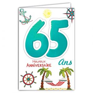 Age Mv 69-2039 Carte Anniversaire 65 ans Homme Femme motif Retraite Repos Vacances Palmiers Hamac Ancre Boussole Gouvernail Soleil