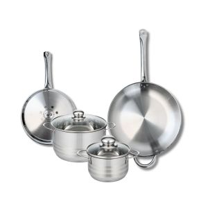 Elo 9879550 Batterie de cuisine 4 pièces, Ensemble de 2 Poêles de cuisson 24 et 32 cm et 2 faitouts 16 et 20 cm Profi Brillant, inox, induction