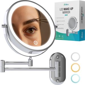 Mirlux Miroir de maquillage avec &eacute;clairage LED 20 cm - grossissement 10x - rechargeable - miroir mural avec bras extensible - chrome
