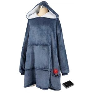 Couverture &agrave; capuche - chauffante - 3 niveaux - Snuggle Hoodie - Couverture &agrave; capuche chauffante - Snuggle - Batterie 10k mAh - Taille unique - Bleu - Saaf Comfort