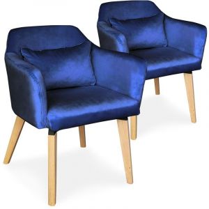 Image de Stanley Lot de 2 chaises / fauteuils scandinaves Shaggy Velours Bleu