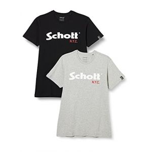 Schott Nyc TS01MCLOGO T-Shirt, Homme, Lot de 2, Noir/Gris (BLACK/H.GREY), S
