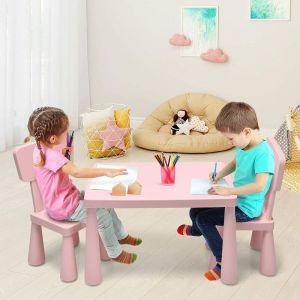 COSTWAY Ensemble Table et Chaises pour Enfants pour Jouer,Manger, Dessiner, Apprentissage pour Enfants 1 à 7 Ans Rose