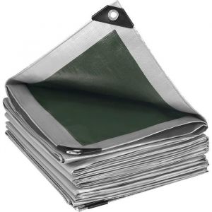 WOLTU Bâche de Protection PE Bâche Piscine 4x6m 280g/m²,Couverture étanche bâche imperméable et indéchirable, Gris + Vert Foncé