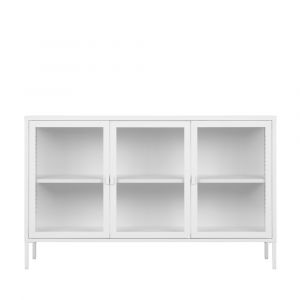 Buffet en verre et m&eacute;tal L140cm - Blanc - brisbane