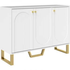 Homcom Outsunny - Buffet design 3 portes 2 étagères piètement poignées métal doré panneaux blanc