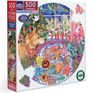 Eeboo Puzzle Rond 500 Pièces Biscuits de Noël - Puzzle Adulte en Carton - Format Rond - 58.5 cm de diamètre