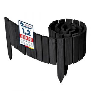 Garronda cl&ocirc;ture de Jardin en Bois Bordure Jardin Cloture Jardin Exterieur, Palissade Bordurette Longueur: 200 cm GD-0149 (Graphite, Hauteur : 20 cm)