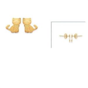 Boucles D'oreilles - Bijouxia - Petits Chats - Plaqu&eacute; Or 18 Carats - 8 Mm - Fermoir Tige