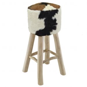 Image de VidaXL Tabouret de bar Cuir véritable et bois de teck solide. Produit Neuf ! Garantie 0 ans !