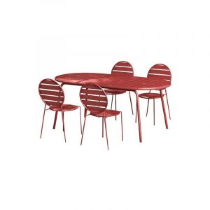 Salle à manger de jardin en métal : une table ovale L.180 cm et 4 chaises - Terracotta - MONTEFARO de MYLIA