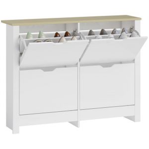 Homcom Armoire à chaussures 4 portes bois blanc chêne