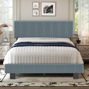 Lit Double rembourré 140 x 200 cm avec sommier à Lattes Cadre Robuste Lit Adulte 140x200 cm,Cadre de lit entièrement recouvert de velours avec tête