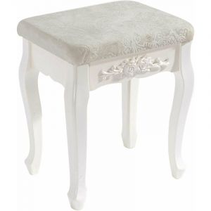 Tabouret de coiffeuse en bois MDF blanc cr&egrave;me 19_0000469