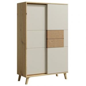 Monmobilierdesign BRUNO Vaisselier 2 portes 87x137 cm en bois clair design intemporel Blanc