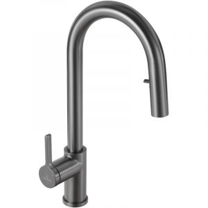 Ceramia Timeless mitigeur d'&eacute;vier &agrave; levier en acier inoxydable avec douchette extractible, monotrou, gun metal bross&eacute; (TMLKF285BGM)