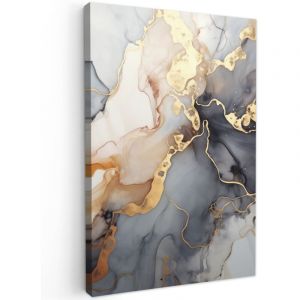 TABLEAU SUR TOILE Marbre - Noir - Or - Blanc Tableaux Art D&eacute;coratif 80x120 cm