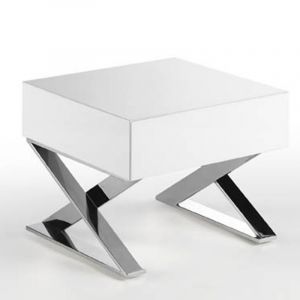 Table de c vet avec tiroir MDF blanc brillant et en acier inoxydable