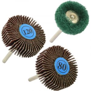 Tivoly Lot de 3 Roues Abrasives G80/G120/G240 + Pilote - Ponçage du Bois et du Métal - Attache : Queue Cylindrique Ø3,2mm - Pour DREMEL/PROXXON et Autres Machines Multi-Fonctions