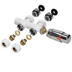ECD Germany Thermostat Radiateur Kit Raccordement au Sol - Tuyaux de 50 mm - Deux Tubes