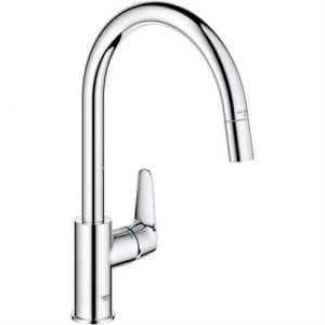Grohe Robinet de cuisine Chromé Bec haut en C Mousseur e tractible Rotation 360 Limiteur de