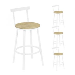 Lot de 4 Tabouret de Bar Woltu Tabouret Haut avec Repose-Pieds et Dossier, Cadre en Métal et Siège en mdf, Chêne Clair
