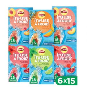 Lipton Infuse à Froid Lot de 6 x 15 sachets Idéale pour le Thé Glacé Ingrédients dOrigine 100% Naturelle