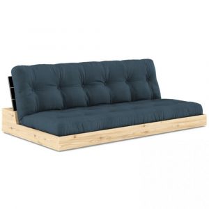 Canapé lit futon BASE bleu pétrole couchage 130cm dossiers noirs coffres