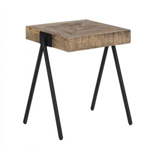 ECAMA - Table d'Appoint Rectangulaire en Bois de Manguier et M&eacute;tal Noir