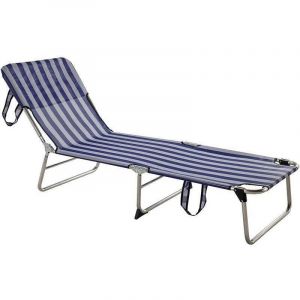 Eredu Bain De Soleil Pliant Relax En Aluminium - Dossier R&eacute;glable, Appui-T&ecirc;te Rembourr&eacute;, Ray&eacute; Bleu/Blanc