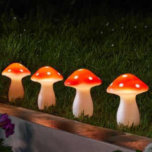 Smart Garden Piquet de terre solaire LED Fairy Mushroom, set de 4, rouge/blanc