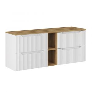 Meuble sous-vasque 140cm 4 tiroirs 2 niches Riva Blanc et Bois