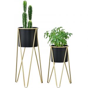 [en casa] Set de 2 Supports de Plante dera Noir Doré