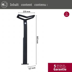 Borne lumineuse LED Smart Home Zigbee 3.0 Alara Détecteur de mouvement crépusculaire (IR) IP44 carré 665 mm RGBW+ 10W 450lm 230V Anthracite Métal