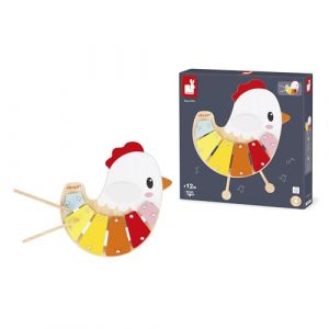 Janod Xylophone pour B&eacute;b&eacute; d&egrave;s 12 Mois en Bois et M&eacute;tal - Instrument de Musique Enfant - 6 Touches et 2 Baguettes incluses - Jouet d'Imitation et d'&Eacute;veil Musical - Peinture &agrave; l'eau -D&egrave;s 12 Mois