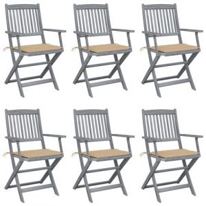 VidaXL Chaises pliables d'extérieur 6 pcs avec coussins Bois d'acacia