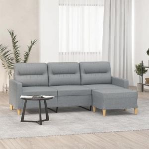 VidaXL Canapé à 3 places avec repose-pieds Gris clair 180 cm Tissu