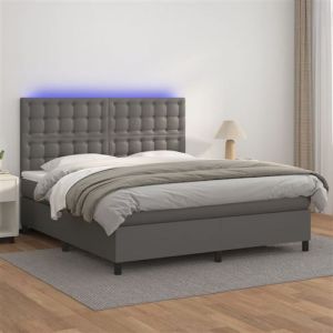 VidaXL Sommier &agrave; Lattes de Lit avec Matelas et LED, Lit Rembourr&eacute;, Lit Double, Lit Adulte de Chambre &agrave; Coucher Int&eacute;rieur, Moderne, Gris 160x200 cm