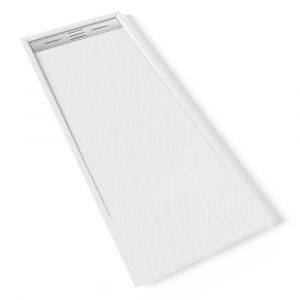 HIEMAL INOX Receveur de douche 70 x 180 cm résine Blanc aspect ardoise + bonde inox incluse - Salle de bain
