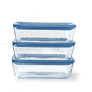 Pyrex Lot de 3 Boîtes de conservation avec couvercle - Zero Plastic - Verre - Rectangulaire - 15 L