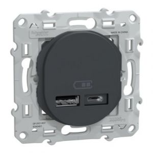 Schneider Electric Double chargeur USB A+C 12W anthracite encastré - Ovalis