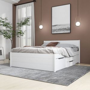 Inter Link - Lit Double 180 x 200 cm - Lit gigogne avec Espace de Rangement - Pin Massif - 4 Grand tiroirs et 2 tiroirs - Sommier à Lattes Inclus - Laqué Blanc - Efetivo 180 x 200 cm