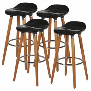 Lot de 4 tabourets de bar Noir Pied metal peinture bois L 39 x P 33 x H 70 cm OSLO