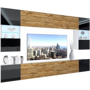Unité Murale tv nex i Ensemble Muebles de Salon Complet i Ensemble Meuble tv avec Illumination led i Dimensions: 300 x 180 x 36 cm i Coleur: Noir
