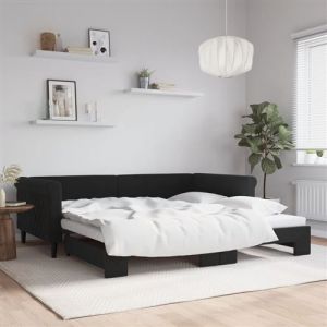 VidaXL Lit de Jour avec Lit Gigogne, Canapé-lit, Lit d'Invité, Meuble de Chambre à Coucher Salle de Séjour, Moderne, Noir 100x200 cm Velours