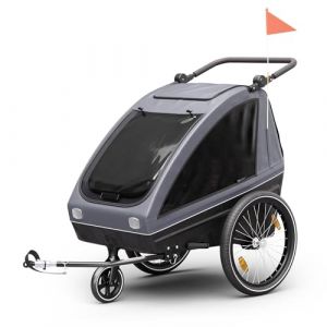 KLARFIT Remorque vélo GoKiddo remorque/buggy pliante freins intégrés évolutif Gris
